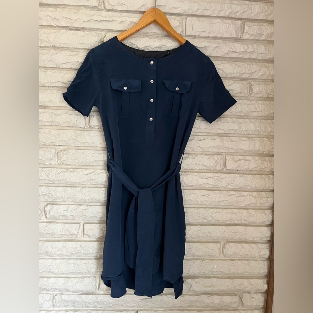 Barbour for Land Rover 100% Silk Navy Viscon Dress Women’s US Sz 8 - Damaged